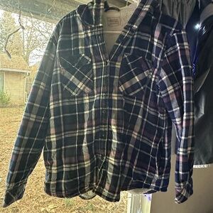 Boston Traders Plaid Hooded Jacket - Black, White, Purple